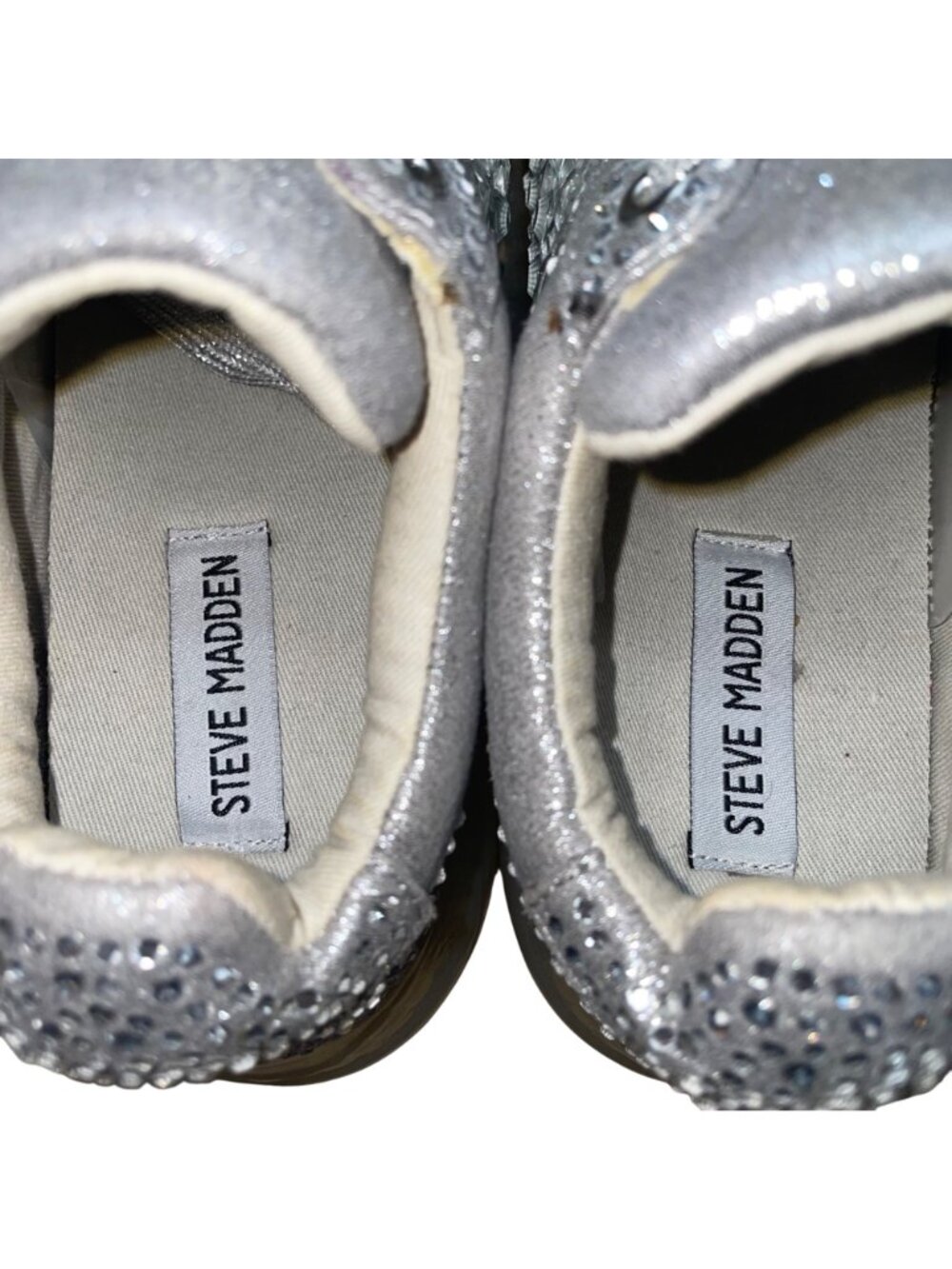 Steve Madden Women’s Silver Sparkle Rhinestone Embellished Carissa Sneakers 7.5M - Picture 7 of 10